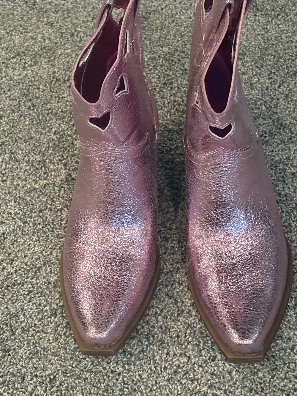 Metallic Pink Western Cutout Ankle Booties